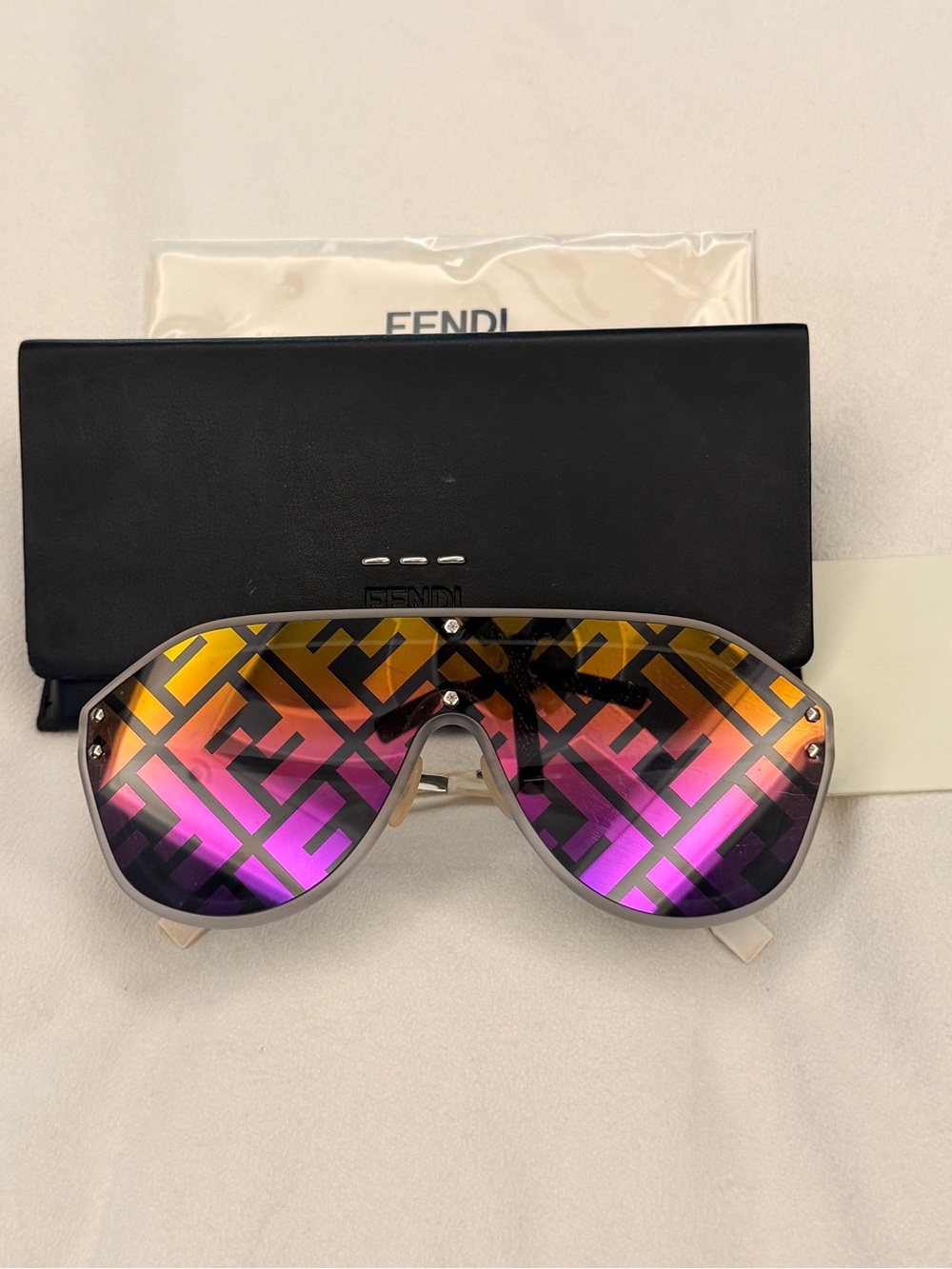 Fendi Gradient Purple Pink Orange Logo Shield Sunglasses